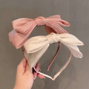 Large Bow Headband Organza Satin Fabric Solid Color Korean Style Sweet Hair Accessory For Women Girls Elegant