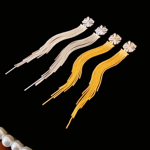 Elegant gold and silver long tassel earrings with sparkling zircon for women's fashion