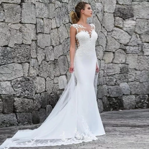Abito Da Sposa Sirena Applicazione In Pizzo Schiena Scoperta Strascico Lungo Senza Maniche Elegante Abito Sposa Lusso Donne