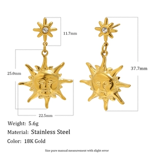 Boucles d'oreilles soleil en acier inoxydable plaqué or 18K avec pierre zircon