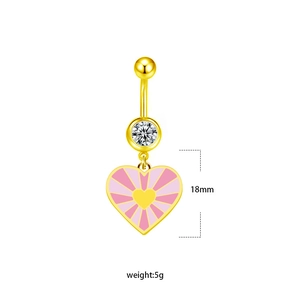 Détail du piercing nombril coeur doré avec longueur 18mm et poids 5g spécifiés