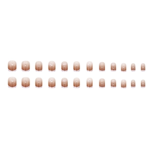 French brown gradient press-on nails set with elegant white bow patterns 24pcs