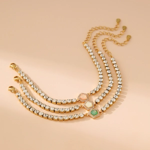 Stainless Steel Zirconia Polygon Pendant Bracelet For Women Elegant Gold Plated Geometric Adjustable Link Chain Jewelry Gift