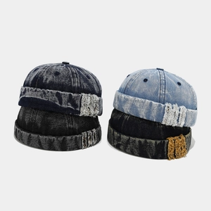 Retro Washed Denim Docker Hat Brimless Miki Cap With Adjustable Metal Buckle Street Style For Men Women