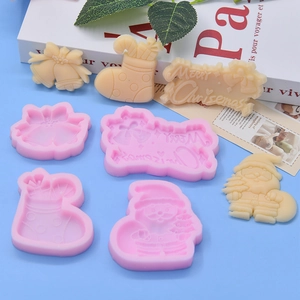 Christmas Silicone Mold Santa Claus Bell Stocking Merry Christmas Plaque DIY Baking Fondant Cake Decorating Craft Tool