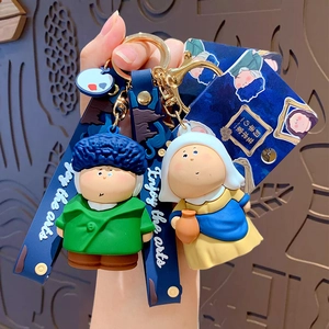 Cartoon Artist Keychain Cute Fat 3D Figurine PVC Famous Painting Charm Keyring With Wrist Strap For Bag Decor Gift