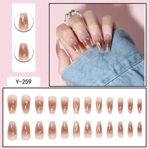 Y-259 Golden Heart Ballet Nails Set featuring 24pcs brown gradient press-on nails