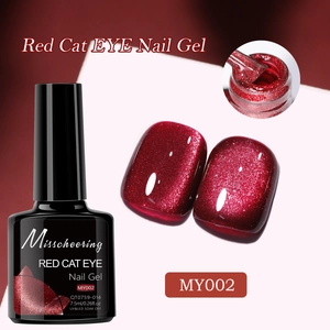 Macro view of Misscheering red cat eye nail gel MY002 with sparkly UV LED resin texture