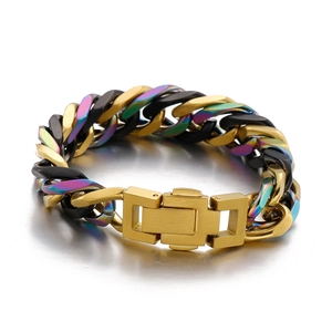 Cuban Link Chain Bracelet Stainless Steel Spliced Multicolored Hip Hop Streetwear Jewelry For Men Women