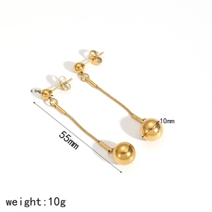 Minimalist 18k gold ball drop earrings with dimensions of 55mm and 10g weight