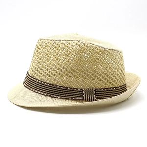 Classic beige straw panama hat with breathable mesh crown and striped band for men