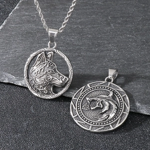 Viking Wolf Head Pendant Necklace Stainless Steel Nordic Rune Valknut Retro Punk Jewelry For Men