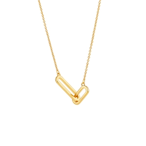 Detail of 18K gold Mobius double-loop pendant necklace with geometric links