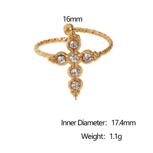 Bague vintage en acier inoxydable plaqué or 18 carats avec croix et cristaux pour femme