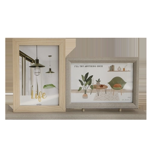 Nordic minimalist combined photo frames in wood and grey linen texture for 4x6 inch photos