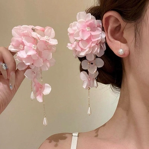 Donna Dolce Molletta per Capelli Fiore in Tessuto Con Nappina di Perle Artificiali Stile Vacanza Clip a Becco d'Anatra Accessori Capelli