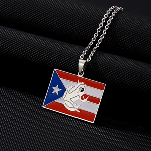 Détail du collier drapeau de Porto Rico avec pendentif grenouille Coqui en émail poli