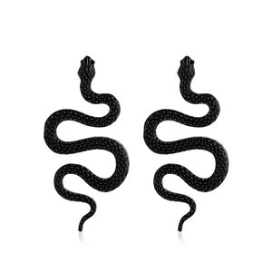 Exaggerated black snake earrings with detailed scale texture in gothic style for women