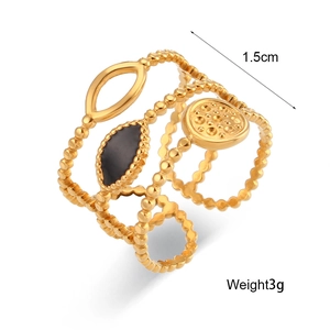 Detail of 18K gold-plated stainless steel layered ring showing 1.5cm diameter and 3g weight