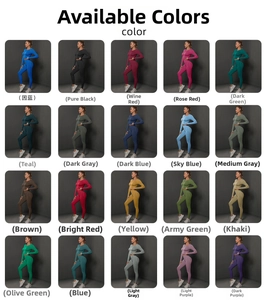 Collage of seamless workout sets in twenty vibrant colors featuring high-waist yoga leggings