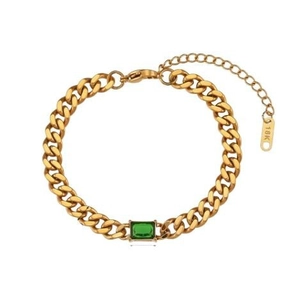 Bracciale a catena cubana placcato oro 18K con zircone verde smeraldo in acciaio
