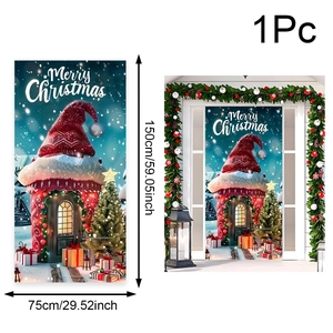 Detailed view of Merry Christmas door banner showing 150x75cm size and fabric texture