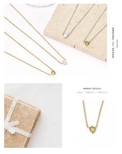 Detail view of minimalist gold and silver zircon necklaces with elegant gift box