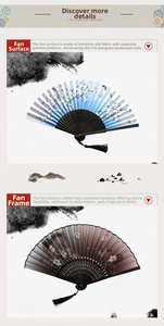 Detailed comparison of silk hand fans with cherry blossoms and lotus ink art patterns