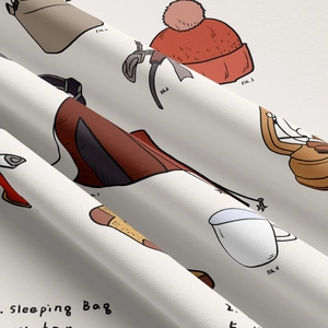 Gros plan d'une tapisserie de camping avec illustrations détaillées d'équipements de plein air