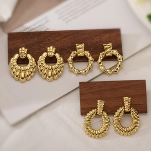 Retro Geometric Earrings Copper Plated 18K Gold Niche Design Irregular Bamboo Spiral Shell Style Fashion Jewelry For Women