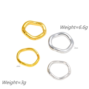 Minimalist wave stainless steel rings in gold and silver finish with polished surface
