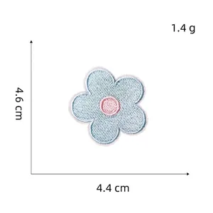 Blue macaron flower embroidery patch 4.6cm x 4.4cm self-adhesive floral applique