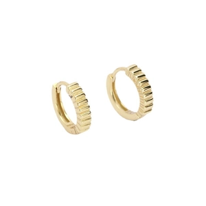 Elegant gold S925 silver hoop earrings with vertical stripe texture on white background