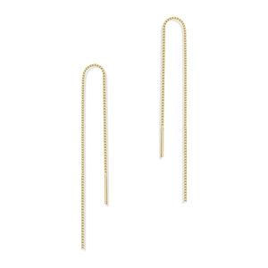 Detailed view of elegant gold tassel drop earrings featuring minimalist chain design
