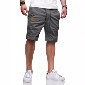 Men's casual summer woven beach shorts in dark grey with drawstring and side pockets