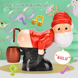 Funny Santa Claus bubble machine with music and automatic blowing on green background