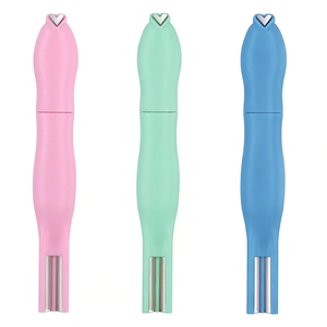 Close-up of multifunctional ring cat eye magnet nail tools in pastel pink green and blue
