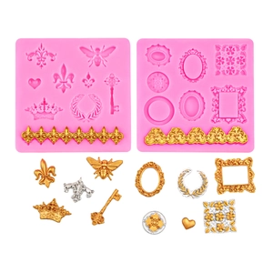 Molde de silicona vintage para fondant con diseños de abejas coronas y llaves de corazón