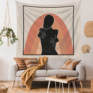Bohemian abstract silhouette tapestry with arched rainbow patterns for home wall decor