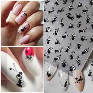 Adesivi Unghie 5D Rilievo Cartone Animato Formiche Nere Coccinella Lettere Autoadesivi Impermeabili Decorazioni Manicure