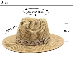 Size guide for vintage straw panama hat showing 58cm head circumference and 7cm brim