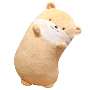 Cute long otter plush pillow with yellow fur and soft embroidery in a front-facing view