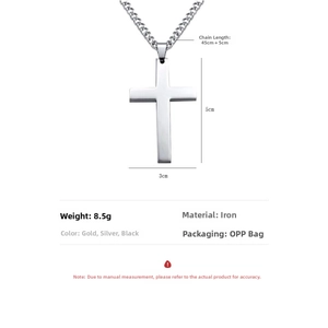 Detailed size specifications for silver minimalist cross pendant with 45+5cm chain length