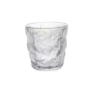 Premium heat-resistant glacier pattern glass cup with irregular texture on white background