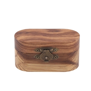 Handmade oval wooden guitar pick box with vintage bronze metal buckle lock and grain