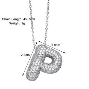 Detailed size view of silver iced-out letter P pendant with dimensions 2.3x1.8cm