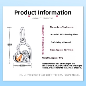 Detailed S925 sterling silver heart charm showing a girl hugging an orange cat engraving