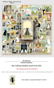 Detailed view of 78 waterproof cat tarot stickers for laptops and luggage decoration