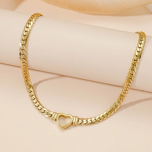 Elegant gold-plated stainless steel Cuban link necklace with hollow heart pendant for women
