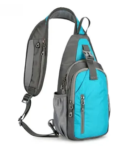 Detail view of the waterproof crossbody bag with breathable strap and zippered pockets